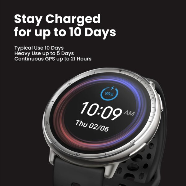 Amazfit Active 2 Premium 44mm Smart Watch, Sapphire Glass Display, Free Silicon Strap in Box, Built in GPS, 10day Battery, 5ATM, for iOS & Android, 2000 Nits Bright, 160+ Sports Mode, Black Leather - Image 4