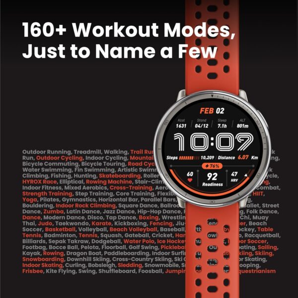 Amazfit Active 2 Premium 44mm Smart Watch, Sapphire Glass Display, Free Silicon Strap in Box, Built in GPS, 10day Battery, 5ATM, for iOS & Android, 2000 Nits Bright, 160+ Sports Mode, Black Leather - Image 5