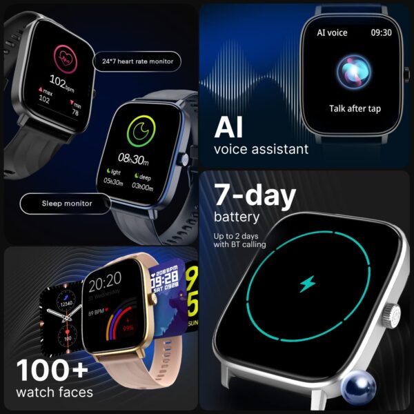 Noise Quad Call 1.81" Display, Bluetooth Calling Smart Watch, AI Voice Assistance, 160+Hrs Battery Life, Metallic Build, in-Built Games, 100 Sports Modes, 100+ Watch Faces (Space Blue) - Image 6