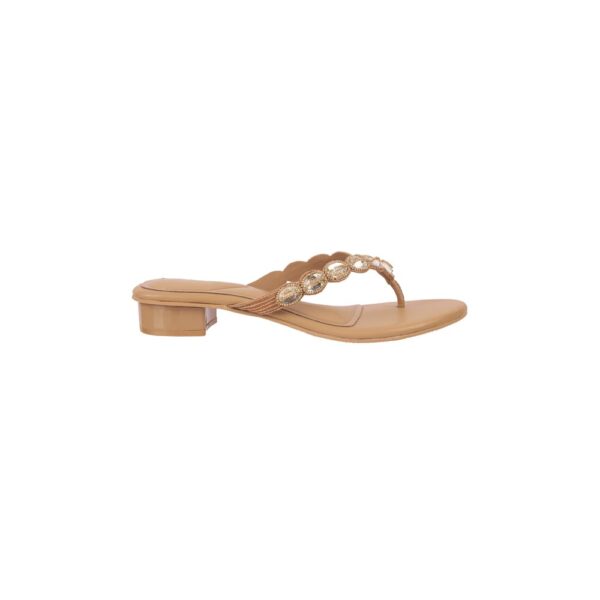 Mochi Women's Faux Leather Stone Embellished Low Heel Party Ethnic Chappal - Image 5