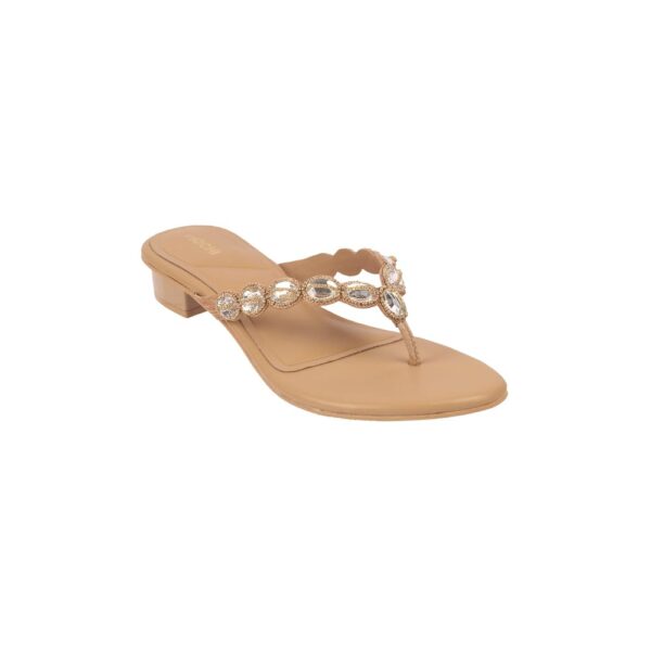 Mochi Women's Faux Leather Stone Embellished Low Heel Party Ethnic Chappal - Image 4