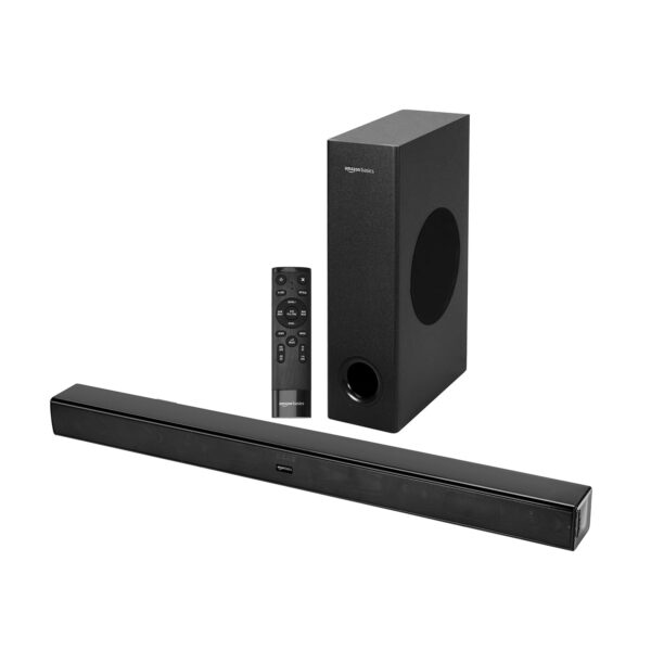 amazon basics Soundbar with Wired Subwoofer, 90W RMS, 2.1 Channel, Remote Control, BT v5.3, HDMI (ARC Cable), Optical, Aux, USB, Compatible with TV, Smart Phones, Tablets, PCs (Black) - Image 2