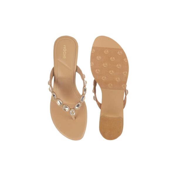 Mochi Women's Faux Leather Stone Embellished Low Heel Party Ethnic Chappal - Image 9