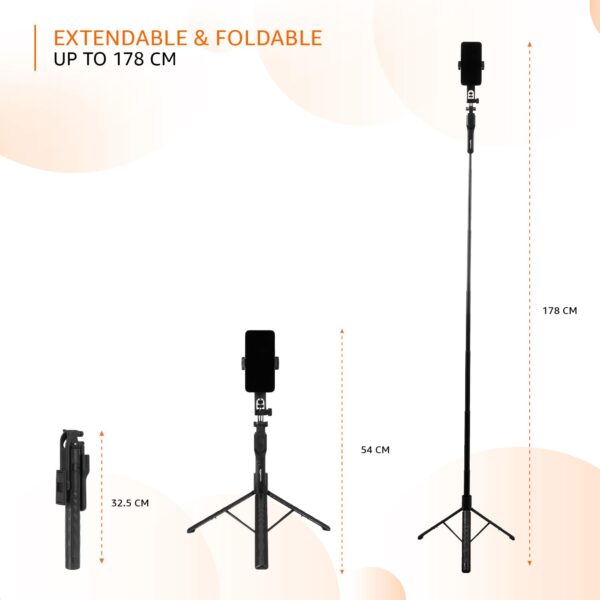 Amazon Basics Long Selfie Stick Tripod Stand with Hand Grip | Anti Shake, Upto 172 cm extendable | for Mobile, Gopro, Camera & Ringlight - Image 8