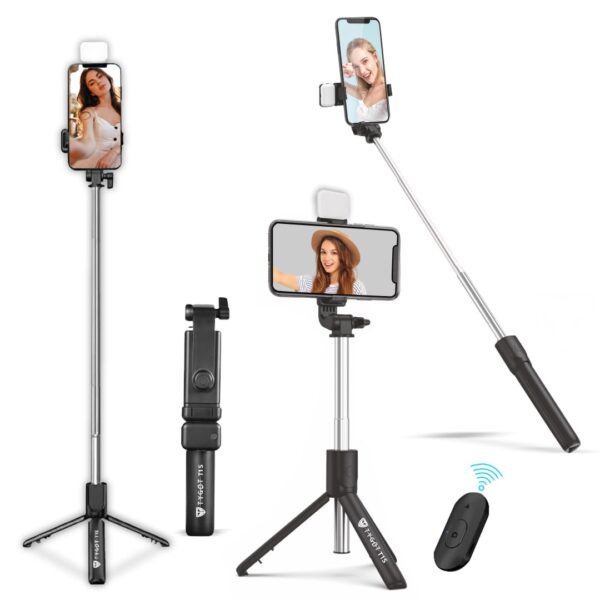 Tygot T1S SnapStick with Tripod Stand, 3 in 1 Multifunctional Design, Rechargable LED Light with Two Brighness Levels for Make up, Selfie, Vlogging & Photo Shoot, Selfie Stick with Bluetooth Remote - Image 2