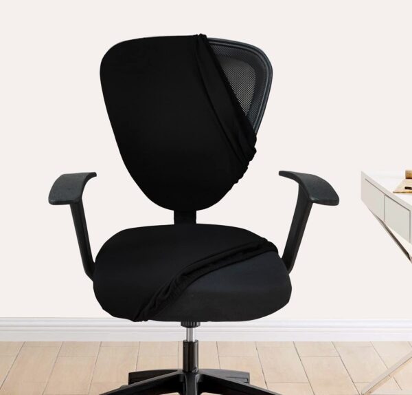ITSPLEAZURE Black 2 Piece Set of 1 Office Chair Cover 200GSM Fabric Stretchable Elastic Polyester Removable Washable Office Computer Desk Executive Rotating Chair Seat Covers Slipcover Protector - Image 2