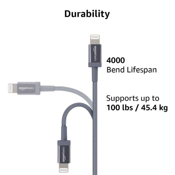 AmazonBasics MFI certified 1.8M USB C to lightning aluminum with nylon braided charging cable (Grey) - Image 3