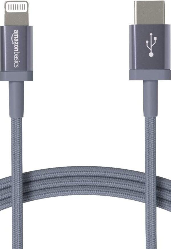 AmazonBasics MFI certified 1.8M USB C to lightning aluminum with nylon braided charging cable (Grey) - Image 2