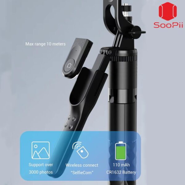 SooPii 69 inch Long Selfie Stick with 360° Rotating Tripod Stand, Aluminum Multifunctional Bluetooth Tripod Stand for Smartphone, GoPro, Action Cameras, Perfect for Vlogging, Travel & Video - Image 6