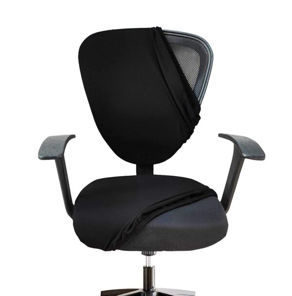 HOTKEI Black 2 Piece Set of 1 Office Chair Cover 200GSM Fabric Stretchable Elastic Polyester Removable Washable Office Computer Desk Executive Rotating Chair Seat Covers Slipcover Protector - Image 2