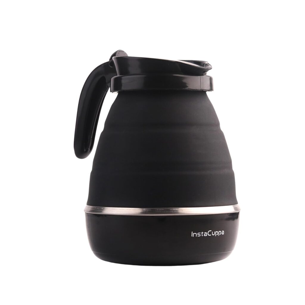 InstaCuppa Foldable Silicone Electric Kettle for Travel, Home & Office, 600 ML, 600 Watts, Fast Boiling, Food Grade Silicone, Collapsible, Portable, Dry Boil Protection, Black