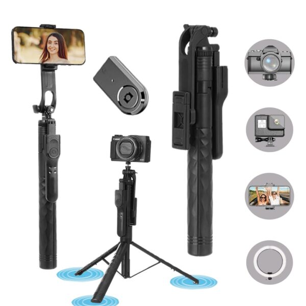 SooPii 69 inch Long Selfie Stick with 360° Rotating Tripod Stand, Aluminum Multifunctional Bluetooth Tripod Stand for Smartphone, GoPro, Action Cameras, Perfect for Vlogging, Travel & Video - Image 2