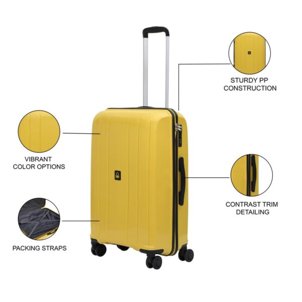 United Colors Of Benetton Wayfarer Unisex Hard Luggage - Yellow, TSA Lock 67 CM Medium Trolley Bag - Image 4