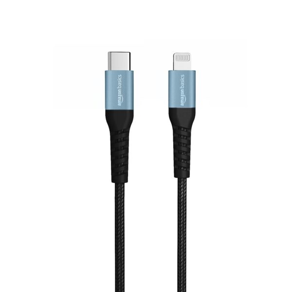 amazon basics Usb C To Lightning Aluminum With Nylon Braided Mfi Certified Charging Cable (Grey, 1.2 Meter), Black - Image 4
