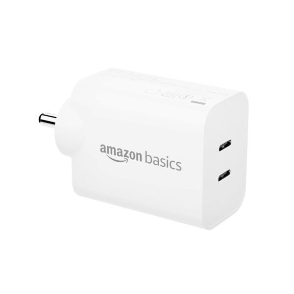 Amazon Basics 40W PD Dual Port Fast Charger | Dual USB-C Ports (20W Each) | Speed Technology | Compact Design | Compatible with iPhone - Image 2