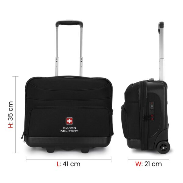 Swiss Military PilotPro Hard and Soft Laptop Overnighter Trolley Bag, 30L Lightweight Cabin Luggage, Fits 15.6 Inch Laptop, Business Travel Bag with Organizer, Combination Number Lock - Black, LTB2 - Image 8