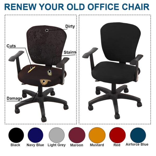 ITSPLEAZURE Black 2 Piece Set of 1 Office Chair Cover 200GSM Fabric Stretchable Elastic Polyester Removable Washable Office Computer Desk Executive Rotating Chair Seat Covers Slipcover Protector - Image 6