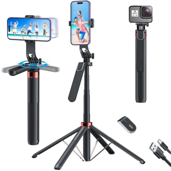 Adofys Selfie Stick with Tripod Stand 360 Degree Rotation Rechargeable Remote Quadripod Stand Balance Handle 71-inch Selfie Stick for Phone Camera Gopro 360°Panoramic Shooting Vlogging Live Stream - Image 2