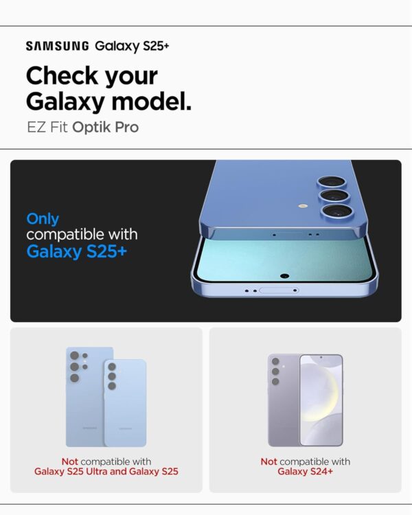 Spigen Glas.tR EZ Fit Optik Pro Tempered Glass Camera Lens Protector Guard for Galaxy S25 Plus - Black (2 Pack) - Image 3