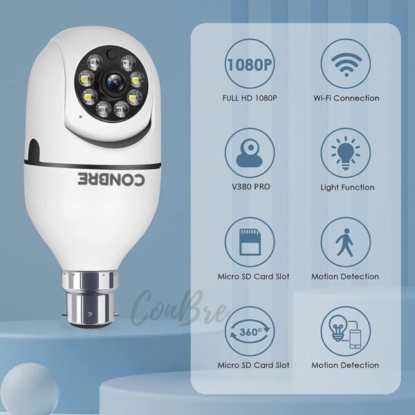Conbre BulbXR 2MP Full HD Indoor Wireless WiFi CCTV Security Camera | Motion Tracking | Two Way Talk | Colored Night Vision | Support Upto 128GB SD Card | Includes Indian Holder - Image 4