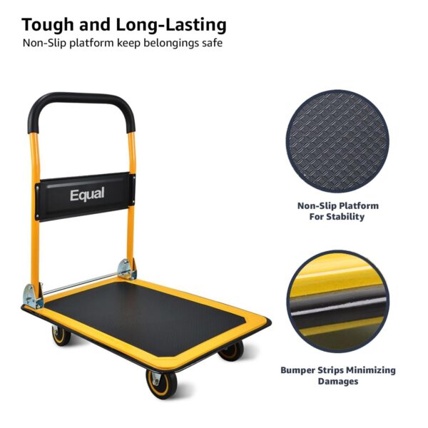Equal 300kg Capacity Steel Foldable Platform Trolley for Heavy Weight/Material Handling Goods Trolley for Home, Office, Warehouse & Industries - 61cm x 91cm (5" Wheel/Yellow Color) - Image 8