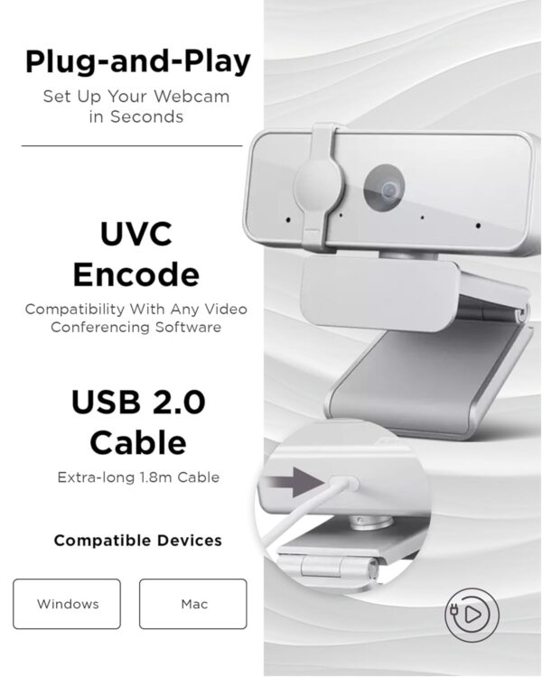 Lenovo 300 FHD Webcam with Full Stereo Dual Built-in mics | FHD 1080P 2.1 Megapixel CMOS Camera |Ultra-Wide 95° Lens, 4X Digital Zoom | 360 Rotation | Flexible Mount | Cloud Grey - Image 6