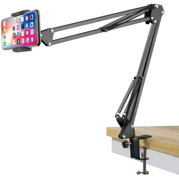 Sounce Lightweight Tabletop Stand Phone Holder, Metal Long Lazy Arm and Bracket for All Mobile for Video Recording, Streaming Video, Office, Compatible Upto 4-7 Inches [Black] - Image 2