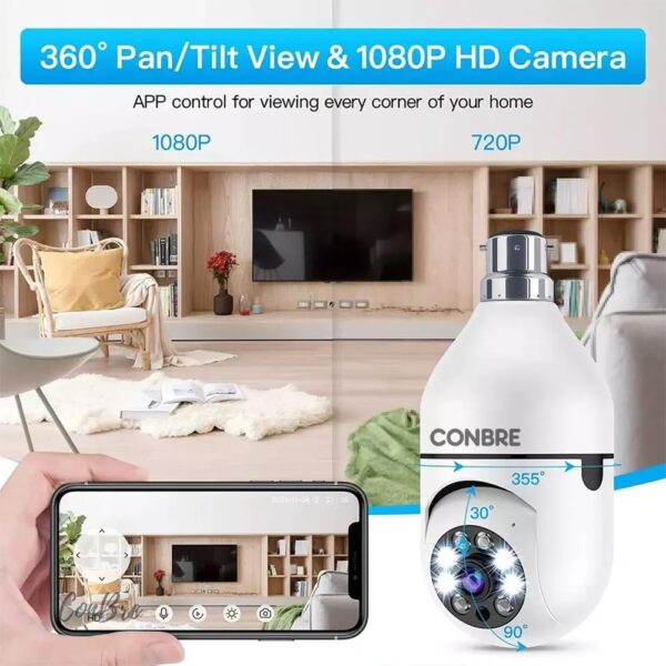 Conbre BulbXR 2MP Full HD Indoor Wireless WiFi CCTV Security Camera | Motion Tracking | Two Way Talk | Colored Night Vision | Support Upto 128GB SD Card | Includes Indian Holder - Image 3