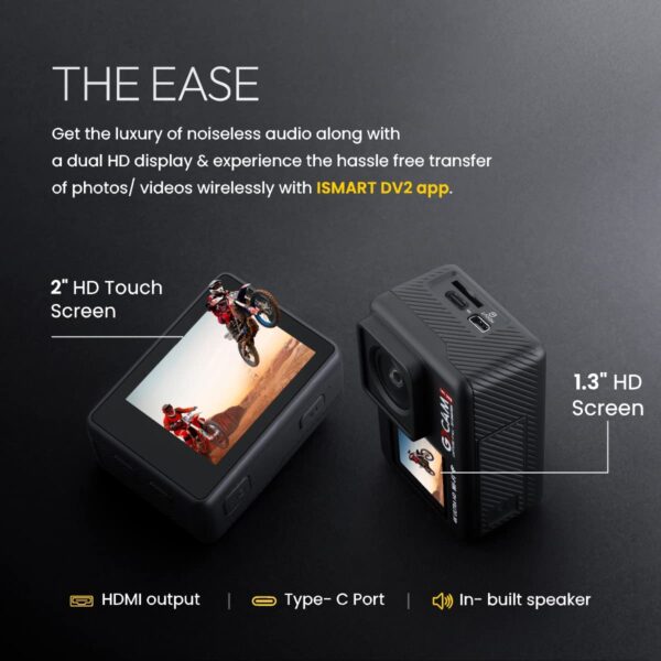 Digitek GoCAM DAC-101 5K 30FPS 48MP WiFi Ultra HD Sports Action Camera | 2" / 1.3" Dual Touch Screen | 150 Degree Wide Angle | 6-Axis Gyro EIS Stabilization | 2.5mm External MIC Support | 100 feet Waterproof (with Waterproof case) | 2 x 1350mAh Battery with Accessories Kit (Black) - Image 7