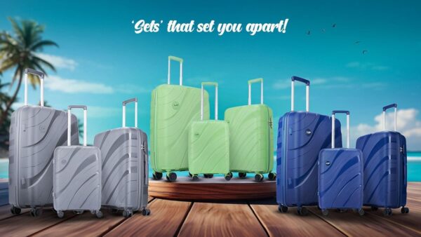 Skybags Set of 3 (Cabin+ Medium+Large) Hard Suitcase (55+67+77 cm) | Luggage Trolley with 8 Spinner Wheels,Light Weight Trolley Bags with 5 Years International Warranty (Black) (Navy) - Image 2