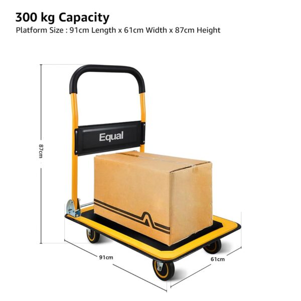 Equal 300kg Capacity Steel Foldable Platform Trolley for Heavy Weight/Material Handling Goods Trolley for Home, Office, Warehouse & Industries - 61cm x 91cm (5" Wheel/Yellow Color) - Image 4