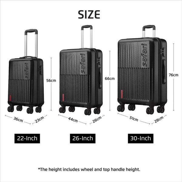 Safari Astra 8 Wheels 66 Cms Medium Check-In Trolley Bag Hard Case Polycarbonate 360 Degree Wheeling System Luggage, Trolley Bags For Travel, Speed_Wheel Suitcase For Travel, Black - Image 8