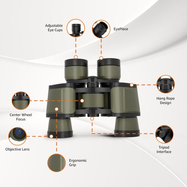 Amazon Basics 8X40 High-Power Binoculars | Ideal for Bird Watching, Sightseeing, Wildlife Trekking | FMC Lens & BAK4 Prism | Durable, Adjustable | Includes Bag & Strap (Green) - Image 5
