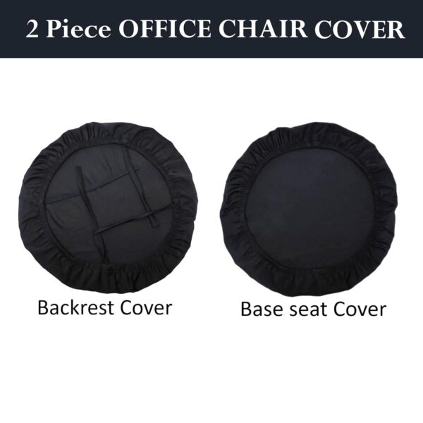 HOTKEI Black 2 Piece Set of 1 Office Chair Cover 200GSM Fabric Stretchable Elastic Polyester Removable Washable Office Computer Desk Executive Rotating Chair Seat Covers Slipcover Protector - Image 3