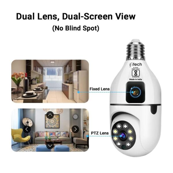 IFITech 4MP Dual Lens Home Security WiFi Camera with Adjustable Extension Bulb Holder- Vertical 180° Horizontal 360° | 2 Megapixel Each Lens (Fixed & PTZ) | App Control | Designed for Indoor Use - Image 6