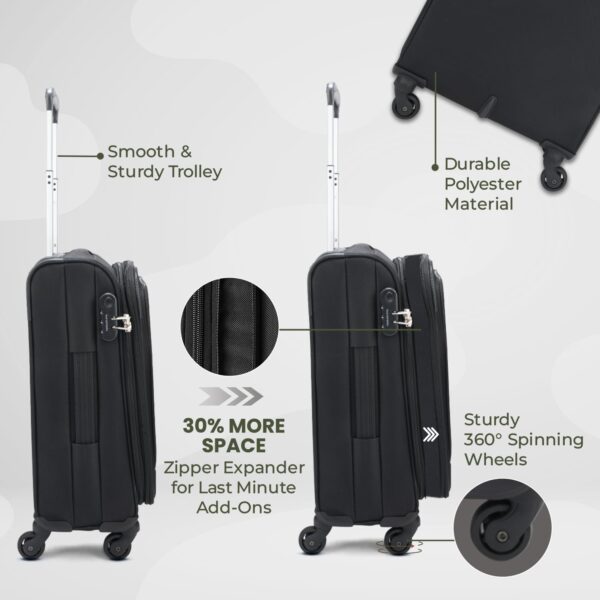 Aristocrat Commander 69Cms Premium Polyester with PVC Coating Soft Sided Check-in 4 Spinner Wheels Medium Black Suitcase - Image 6