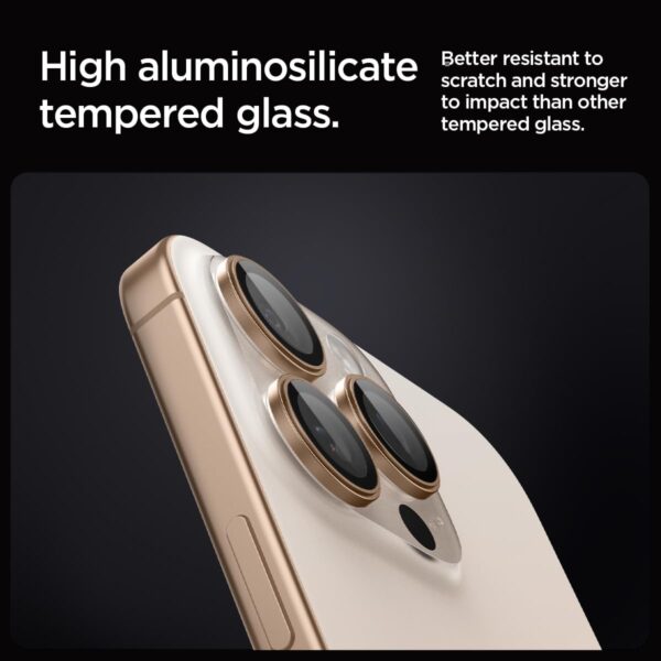 Spigen EZ Fit Optik Pro Tempered Glass Camera Lens Protector Guard for iPhone 16 Pro / 16 Pro Max (Dessert Titanium) - 2 Pack - Image 4