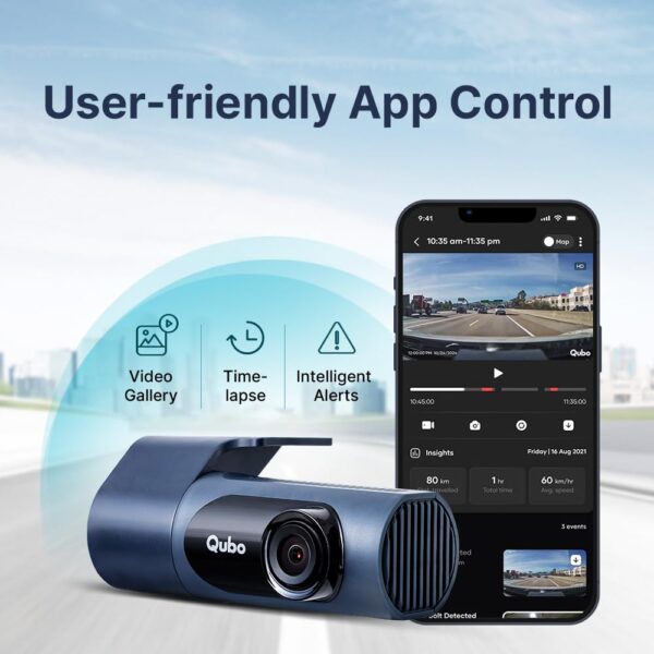 Qubo Car Dash Camera Pro X 3MP 1296p from Hero Group | Made in India | Super Capacitor| Wide Angle View | Emergency Recording | SD Card Upto 1TB Supported | Easy DIY Set Up | (Midnight Blue) - Image 5