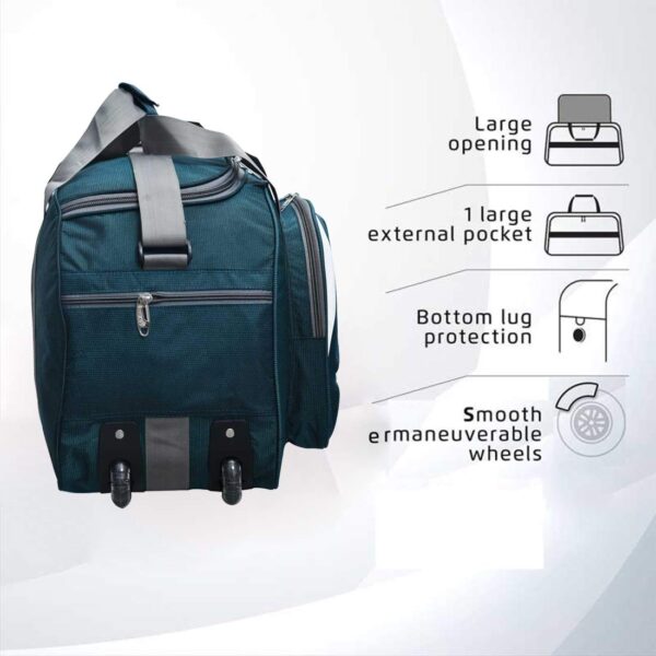 Epoch Nylon 55 litres Waterproof Duffle Bag Strolley Duffle Bag- 2 Wheels - Luggage Bag - (Green White) - Image 4