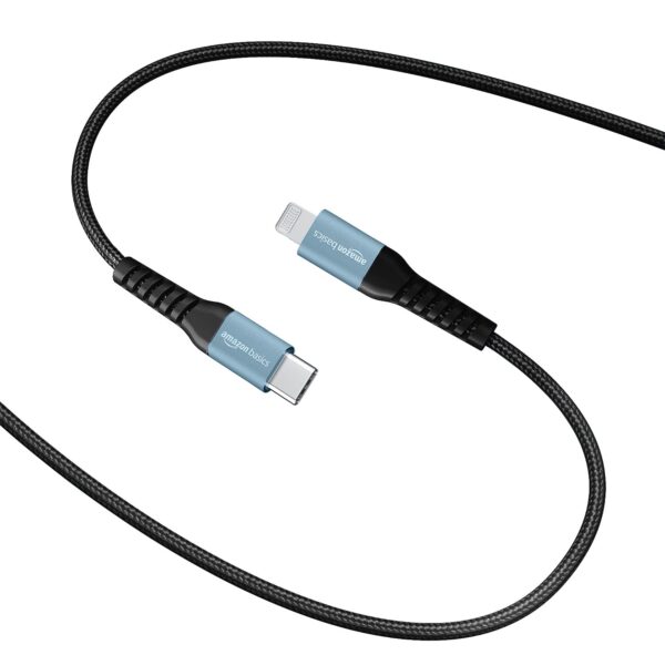 amazon basics Usb C To Lightning Aluminum With Nylon Braided Mfi Certified Charging Cable (Grey, 1.2 Meter), Black - Image 7