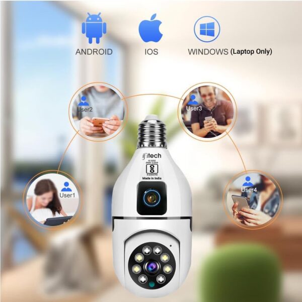 IFITech 4MP Dual Lens Home Security WiFi Camera with Adjustable Extension Bulb Holder- Vertical 180° Horizontal 360° | 2 Megapixel Each Lens (Fixed & PTZ) | App Control | Designed for Indoor Use - Image 8