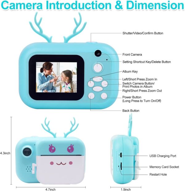Leqtroniq 40MP Instant Digital Camera for Kids with Print Paper, Child Video Camcorder & Selfie Camera Toy 2.4 Inch Screen & 32GB TF Card (Sky Blue) - Image 5