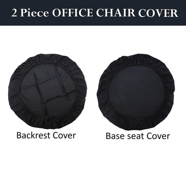 ITSPLEAZURE Black 2 Piece Set of 1 Office Chair Cover 200GSM Fabric Stretchable Elastic Polyester Removable Washable Office Computer Desk Executive Rotating Chair Seat Covers Slipcover Protector - Image 3