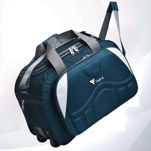 Epoch Nylon 55 litres Waterproof Duffle Bag Strolley Duffle Bag- 2 Wheels - Luggage Bag - (Green White) - Image 3