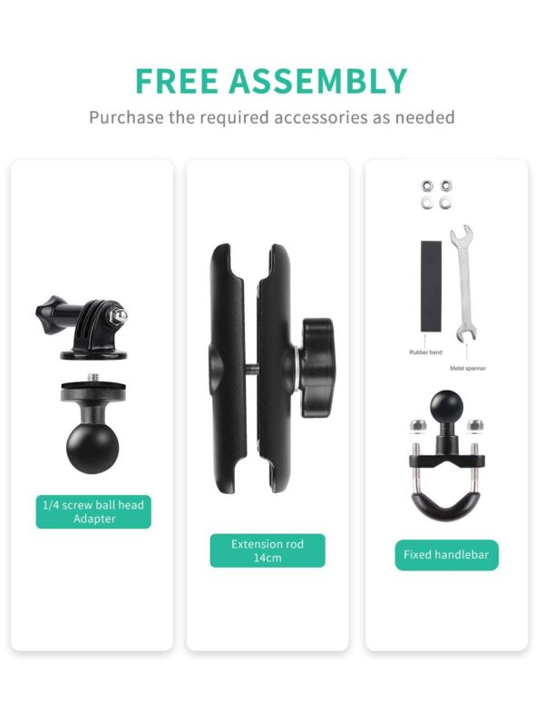 RUIGPRO 360°Motorcycle Bike Camera Holder Handlebar Mount Bracket 1/4 Metal Stand for GoPro Hero10/9/8/7/6/5/4 Action Cameras Accessory(Cool Ballhead Arm Super Clamp Mount Multi) - Image 3