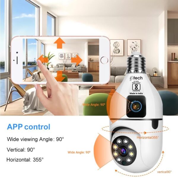 IFITech 4MP Dual Lens Home Security WiFi Camera with Adjustable Extension Bulb Holder- Vertical 180° Horizontal 360° | 2 Megapixel Each Lens (Fixed & PTZ) | App Control | Designed for Indoor Use - Image 7