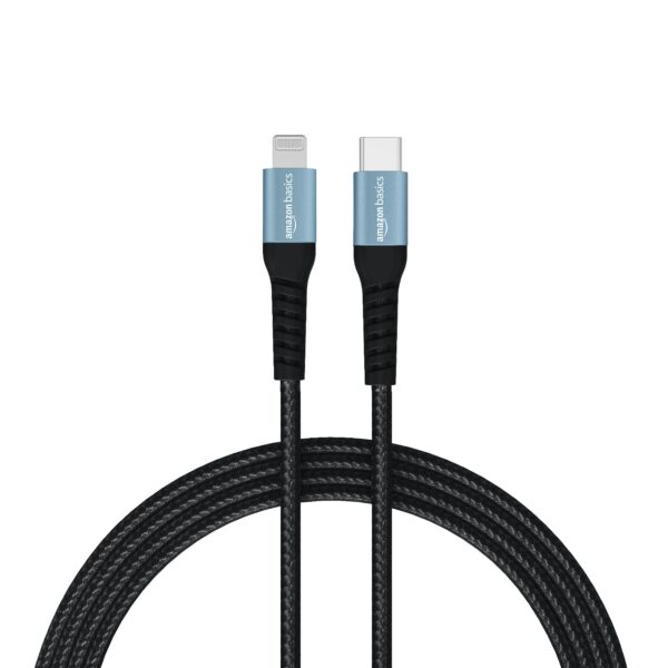 amazon basics Usb C To Lightning Aluminum With Nylon Braided Mfi Certified Charging Cable (Grey, 1.2 Meter), Black - Image 2