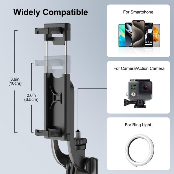 Celfiexpt 71 inch Selfie Stick Tripod 360 Degree Rotation Anti Shake Handle Long Tripod Stand with Bluetooth Remote for Mobile Phone Multi-Function Selfie Stick for iPhone Android Phone Camera Gopro - Image 6