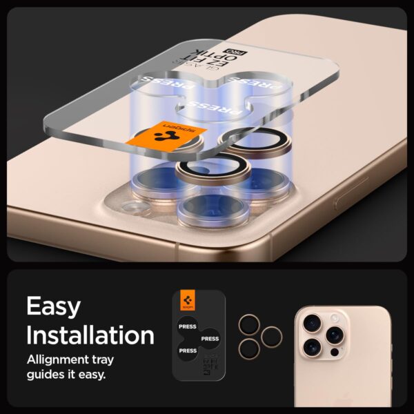 Spigen EZ Fit Optik Pro Tempered Glass Camera Lens Protector Guard for iPhone 16 Pro / 16 Pro Max (Dessert Titanium) - 2 Pack - Image 5