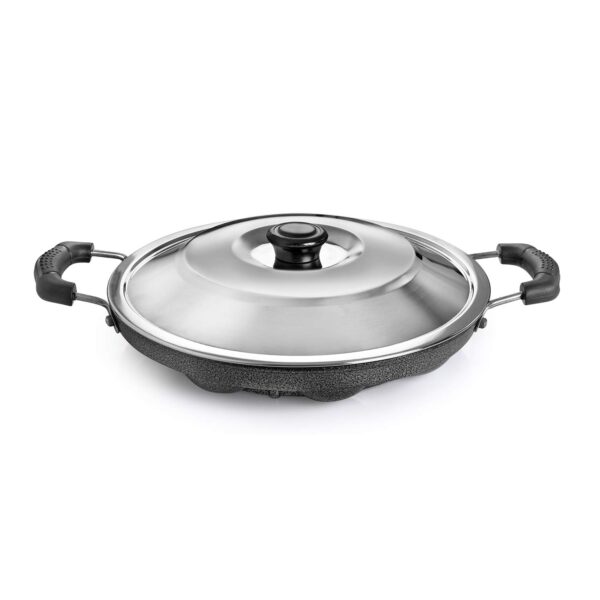 CELLO Non-Stick 12 Cavity Grill Appam Patra 2 Side Handle with Stainless Steel Lid | Appam Maker | Appam Patra | Appam pan | Litti Maker | Appe Stand - Image 5